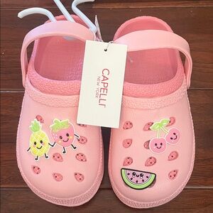 Capelli of New York Kids Pink Crocs with Fruit Designs